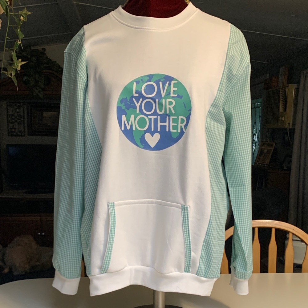 Upcycled  White Crewneck Graphic Tee and Matching Sleeves..